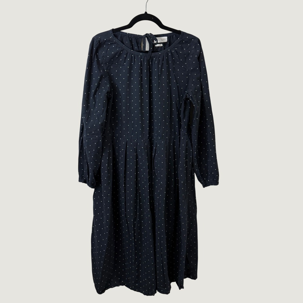 Skall Studio Polka Dot Organic Cotton Midi Dress Navy Blue Large Cottage Prairie